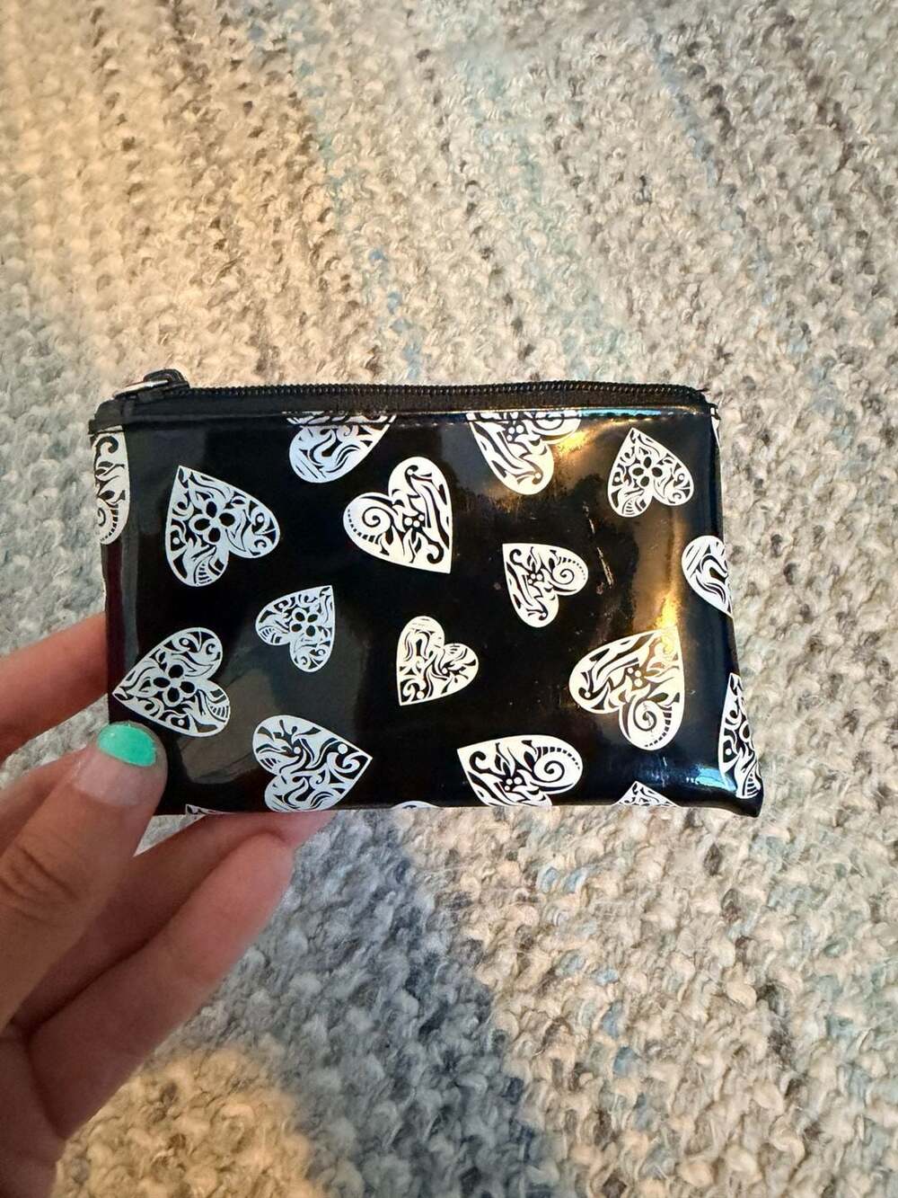 Brighton Love Notes Black and White Heart Print Patent Coin Purse Pouch